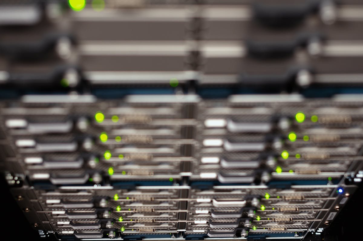 Server rack with blinking indicator lights similar to CERN data processing farm